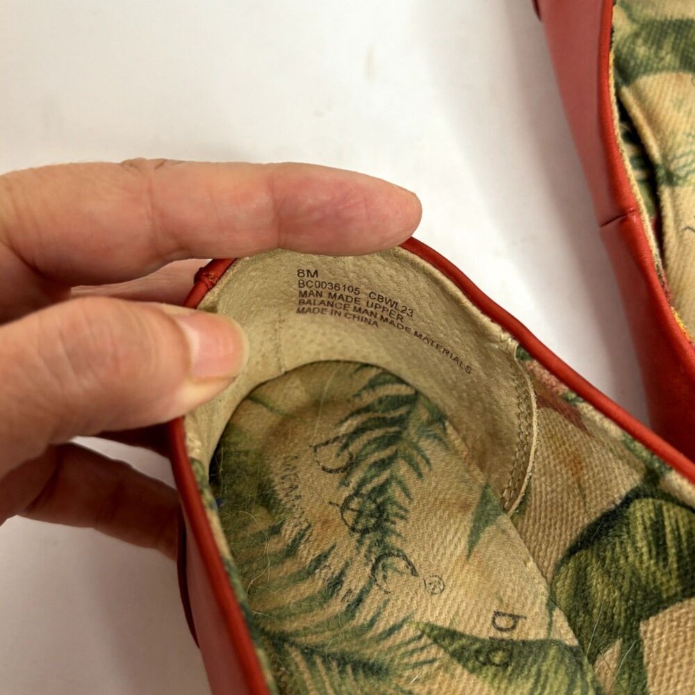 Born Comfort Red Leather Floral Ballet Flats Tropical Lining Womens 8M - Picture 7 of 8